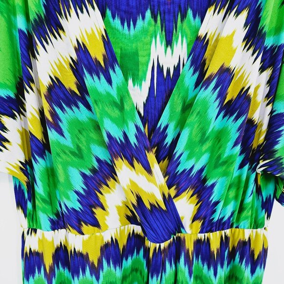 Calvin Klein Dress 16 Faux Wrap Dolman Sleeve Colorful Ikat Surplice Short Plus - Picture 5 of 11